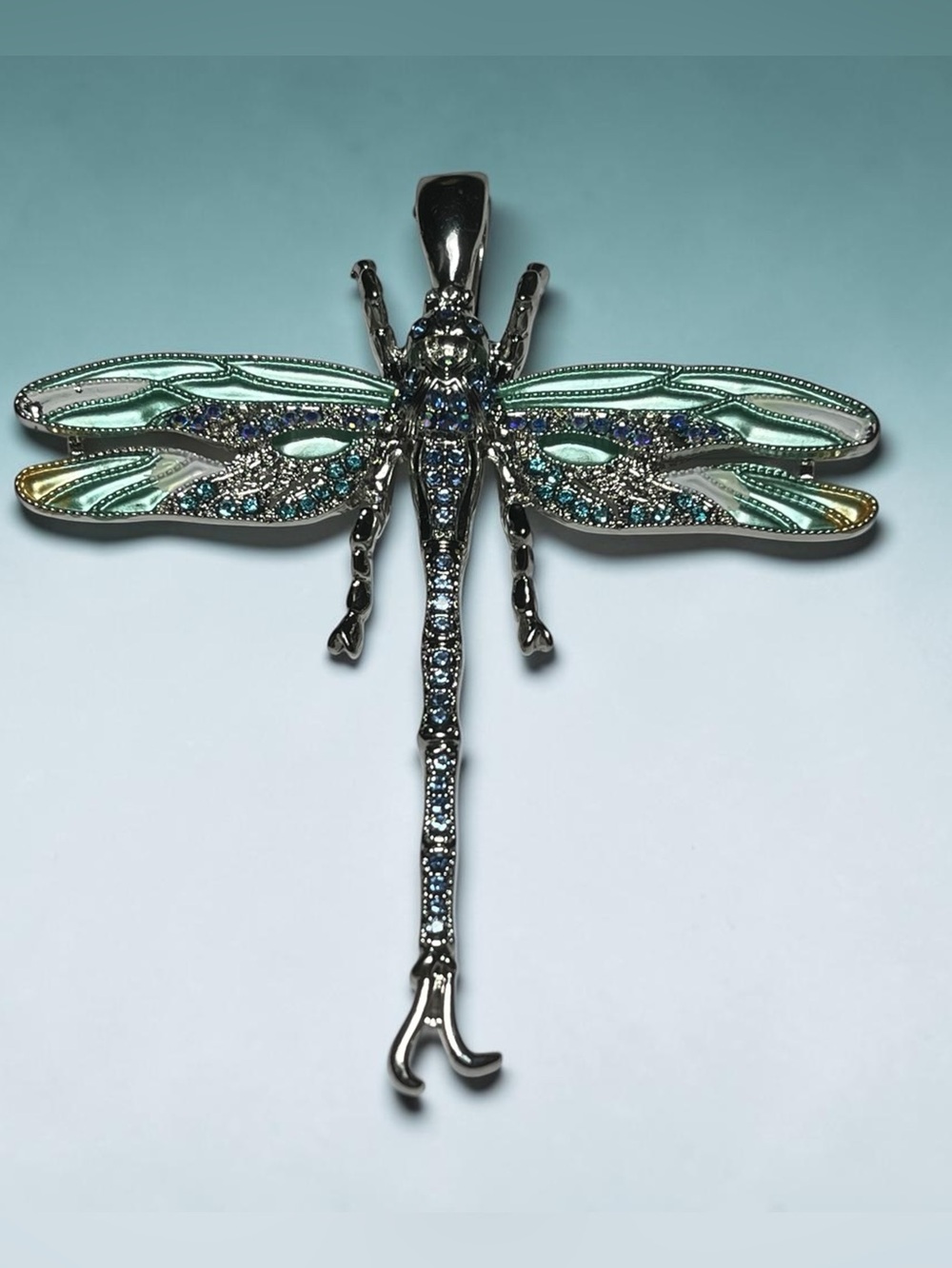 Sterling Silver Dragonfly Pendant Necklace - Aqua Blue & Teal Accents